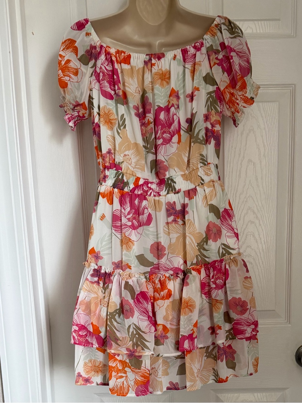 Wayf Cream Floral Off-Shoulder Mini Dress | Cottagecore - Picture 4 of 11